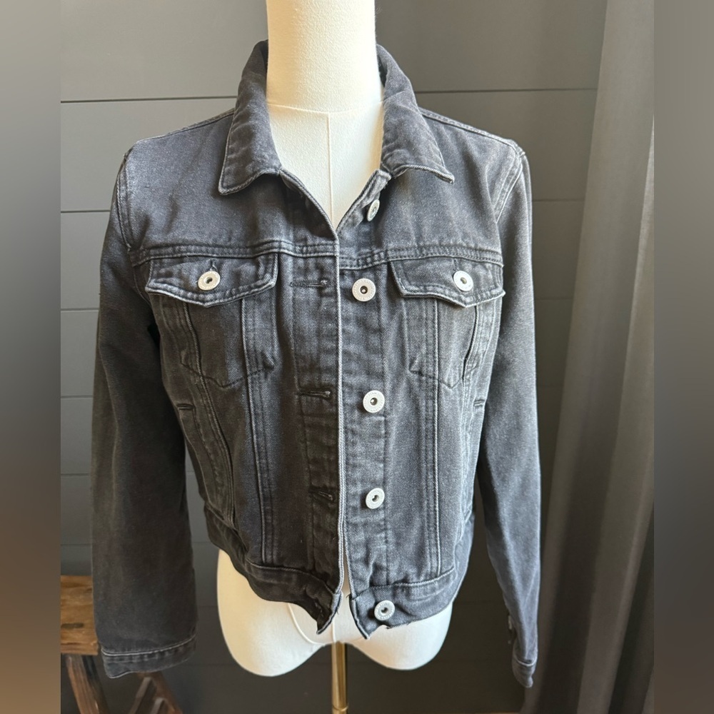 Cotton On Charcoal Denim Jean Jacket Cropped Size 8
